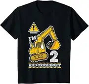 [X.Style] Kids Construction Truck 2nd Birthday 2 Years Old Digger Builder ds983 T-Shirt (S) Black