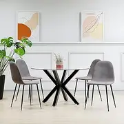 120cm Round Table w/ 4 Chairs Dining Set Velvet Fabric Indoor Furniture (Grey Marle, Black Table)