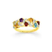 9ct Gold Multi Gemstone & Diamond Ring in Multi-colour