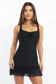 Black Mini Dress Lace - Size 16XL, Women's Skater Dress