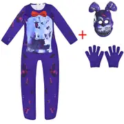 Kids Teens Five Nights At Freddy's Fnaf Cosplay Costume Jumpsuit+mask Outfit Set Gifts,Purple - 7-8 Years