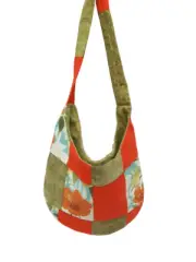 Unique Orange & Olive Large Patchwork Hobo Handmade Fabric Handbag