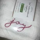 Pottery Barn Napkins Embroidered JOY white w/ red Christmas Holiday Set 4 NEW