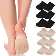 [Gjinxi] Women's Toe Socks for Mules, Half Socks for Women, Grip Socks No Show Liner Half Socks, Non Slip Hidden Toe Covers Socks Seamless Toe Socks Toe Toppers Liner, 6 Pairs, Nude, Black