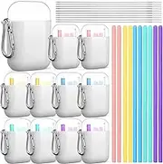 Mumufy 10 Set Silicone Travel Straws with Case Reusable Straws Foldable Drinking Straw Collapsible Portable Straw Set for Party Cold or Hot Straw with 10 Carry Cases 10 Cleaning Brushes 10.2 Inch Long