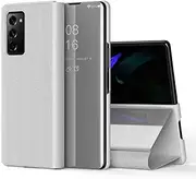 [COTDINFOR] Compatible with Samsung Galaxy Z Fold 2 Case Mirror View Clear Glitter Leather Flip Case with Kickstand Luxury with Stand Design Shockproof Case for Samsung Galaxy Z Fold 2 5G Silver