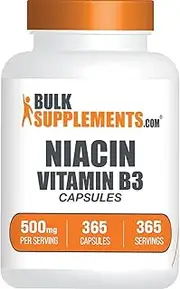 BULKSUPPLEMENTS.COM Niacin Capsules - Vitamin B3 Supplement, Niacin 500mg - Niacin Flush, B3 Vitamins - May Cause Flushing, Gluten Free, 1 Vitamin B3 Niacin Capsule per Serving, 365 Capsules