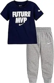 [Nike] boys Short Sleeve Shirt and Jogger Set, Durable Stretch and Lightweight (N(88G178-42) G, 6)