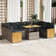 vidaXL 10 Piece Garden Sofa Set with Cushions Grey Poly Rattan Acacia