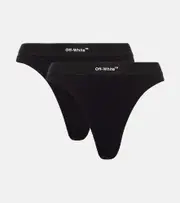 [Off-White] Off-White Set of 2 logo cotton thongs AU 14 black