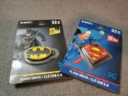 Batman & Superman 32GB Lot 2 Flash Drives Keychain Emtec DC Comics
