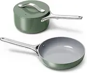 Caraway Mini Cookware Set - Non-Stick Ceramic Fry Pan (1.05 qt, 8") Sauce Pan (1.75 qt) & Storage Rack - Non Toxic, PTFE & PFOA Free - Oven Safe & Stovetop Agnostic (Gas, Electric & Induction) - Sage