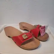 Dr Scholls Exercise Sandals Red Womens Sz 7 W/box 1978 Wooden Adjustable Vintage
