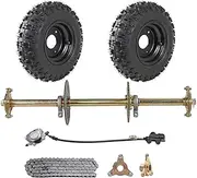 32" Go Kart Rear Live Axle Kit, DIY Parts, 4.10-6" Wheels Tires Rims, Brake Assembly, 3 Stud Wheel Hubs, 428 Sprocket for Mini Bike Drift Trike Golf Cart ATV Quad Buggy