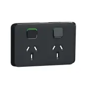 Clipsal Iconic 3025C-XB - Double Power Point Skin Black - (SKIN ONLY)