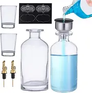 Dreuhuing Mouthwash Container | Transparent Mouth Wash Bottle with Pour Spout Shot Glass Funnel Labels - Countertop Bathroom Mouthwash Dispenser Set, Refillable Glass Mouthwash Container for Home