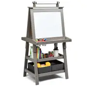 Giantex 3 in 1 Kids Standing Art Easel Dual-sided Dry-Erase Whiteboard Chalkboard Paper Roll Holder w/ Storage Boxes Gift Grey