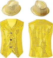 [iEFiEL] Shiny Sequins Vest Crop Top for Boys Girls Jazz Hip Hop Dance Costumes Choir Party Jacket Waistcoat Dress Up