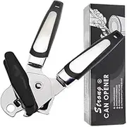 Manual Can Opener with Ergonomic Handles, Stainless Steel, Black and White