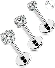 [OUFER] 16G 3pcs Helix Ring Threadless Piercing 316L Stainless Steel Conch Piercing Ring Clear CZ Lip Piercing 8 mm Cartilage Ear Piercing Helix Piercing Conch Piercing