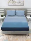 250 TC Satin Cotton Queen Flat Bedsheet With 1 Bedsheet 2 Pillow Covers Blue
