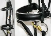 FSS German Rolled Posh SILVER PIPING Comfort Padded Poll Crank Dressage Bridle