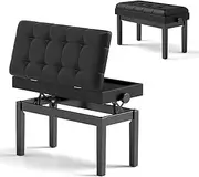 HONEY JOY Wooden Piano Stool, Height Adjustable Duet Piano Bench with Storage, Heavy-Duty Double Seat with Waterproof Padded Cushion for Piano Keyboard, Built-in Sheet Music Storage, Black