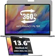 Halloive 360° Privacy Screen Protector Compatible Macbook Air 13.6 Inch, Privacy Screen Filter for Macbook Air 13.6 Inch (2022-2025, M2, M3，M4), Anti-Spy/Anti Fingerprint/Anti Blue Light/Anti Glare
