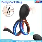 Double Ring Cock Ejaculation Delay Vibrator Penis Clit Stimulator Couple Sex Toy