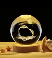 3D Crystal Ball, LED Light Wooden Base, Artistic Decorative Night Light, Sphere