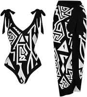 Women One Piece Swimsuit Beach Cover Up Two Piece Swimsuit with Wrap Skirt Plus Size Vintage Bikini