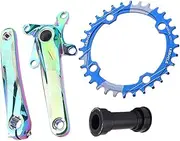 Bike Crankset, Mountain Bike Hollow Integrated Crankset 104BCD Chainring 32T/36T 170mm Crank Arm Set Aluminum Alloy Steel Bottom Bracket 8/9/10 Speed Crankset