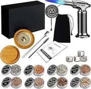 Cocktail Smoker Kit with Torch Whiskey Smoker Kit with 8 Flavors Smoked Wood Chips - Old Fashioned Drink Smoker Kit with Torch Ice Cube Tray Whiskey Making Accessories Infuse Cocktail Wine Meat