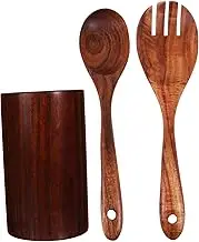 Hoement 1 Set Wooden Utensil Set Salad Forks Spoons Chopstick Holder Lightweight Kitchen Utensils for Cooking and Serving Storage