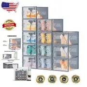 12 Pack X-Large Stackable Shoe Storage Boxes - Organize Men's and Women's Shoes