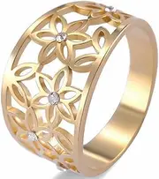 [Jude Jewelers] Stainless Steel Carved Flower Pattern Promise Wedding Statement Cocktail Party Ring