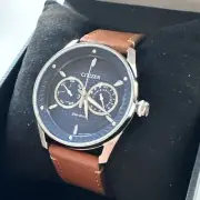 Citizen Men's Eco-Drive CTO Blue Dial Brown Leather 42mm Steel Watch BU4020-01L