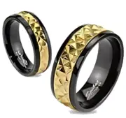Mens Womens His Her Gloss Black Titanium & 14K Gold Plate Accent Wedding Band