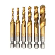 6Pcs M3-M10 Tap Drill Bit Set Hss Titanium Coated 1/4 Inch Hex Shank Tap Drill