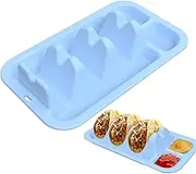 Taco Stand, Taco Serving Plate with 3 Dividers, Reusable Silicone Rack with 2 Condiment Compartments, Food Dish for Family Wedding Serving