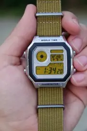 Yellow Arrow – Modified Watch Based on Casio AE-1200 – Gold Display – Satin Silv