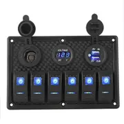 6 Gang 12V Switch Panel LED Light Rocker Circuit Breaker For Car RV Boat Marine