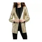 Alice + Olivia Jace Gold Sequin Blazer Black Tuxedo Collar Coat Jacket Sz L New