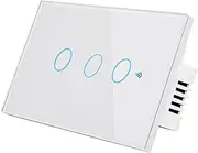 Smart Light Switch, 2.4GHz WiFi Smart Switch, Tempered Glass Touch Panel Touch Wall Mount Switches, Compatible with Alexa and Google Home, Neutral Wire Needed, No Hub Required (3Gang-White)