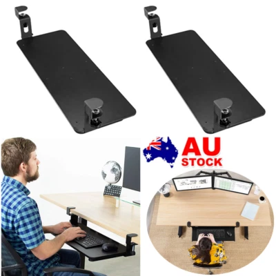 Large Clamp On Keyboard Tray Slide-Out Platform Computer Drawer for Typing Black