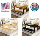 3PC Dining Room Table Set for 4, Kitchen Table Set with 2 Bench Chairs Breakfast
