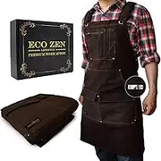Shop Apron - Waxed Canvas Work Apron with Pockets | Waterproof, Fully Adjustable to Comfortably Fit Men and Women Size S to XXL | Tough Tool Apron to Give Protection and Last a Lifetime