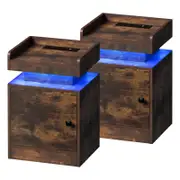 Oikiture Set of 2 Bedside Table LED Nightstand USB Charging Station Natural