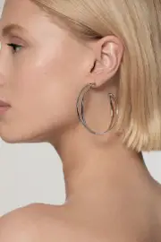 Silver Tone Criss Cross Hoop Earring