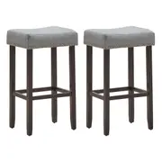 Giantex 2PCs Saddle Bar Stools Nailhead Fabric Seat Padded Counter Chair Vanity Stool w/Solid Wood Legs 74cm Grey